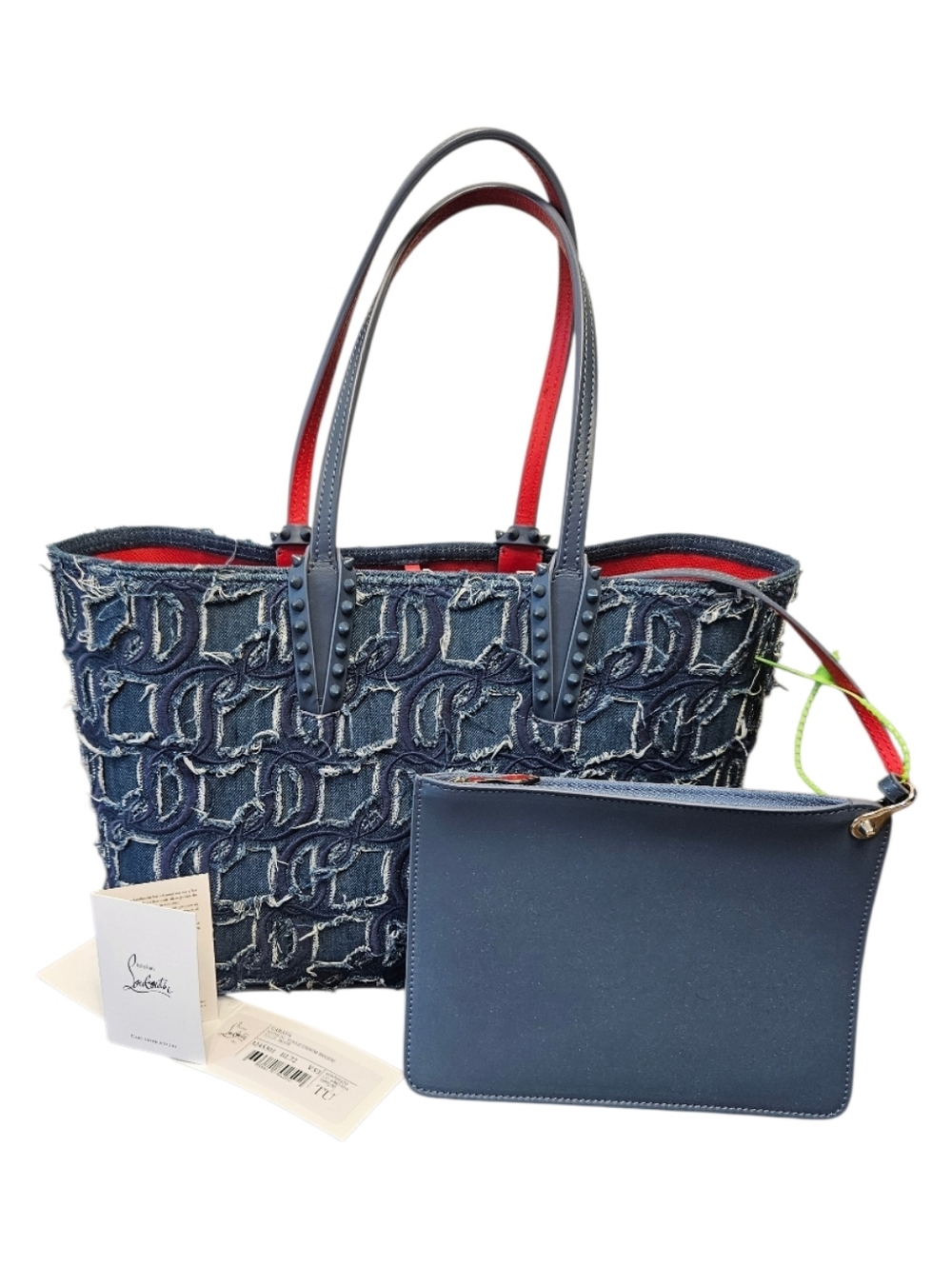 NWT Christian Louboutin Toile Denim Brode Tote With Detachable Pouch + Dustbag - Picture 1 of 15